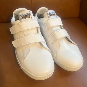 Goats | White Genuine Leather Round Toe Velcro Straps Closure Sneakers Men's 13